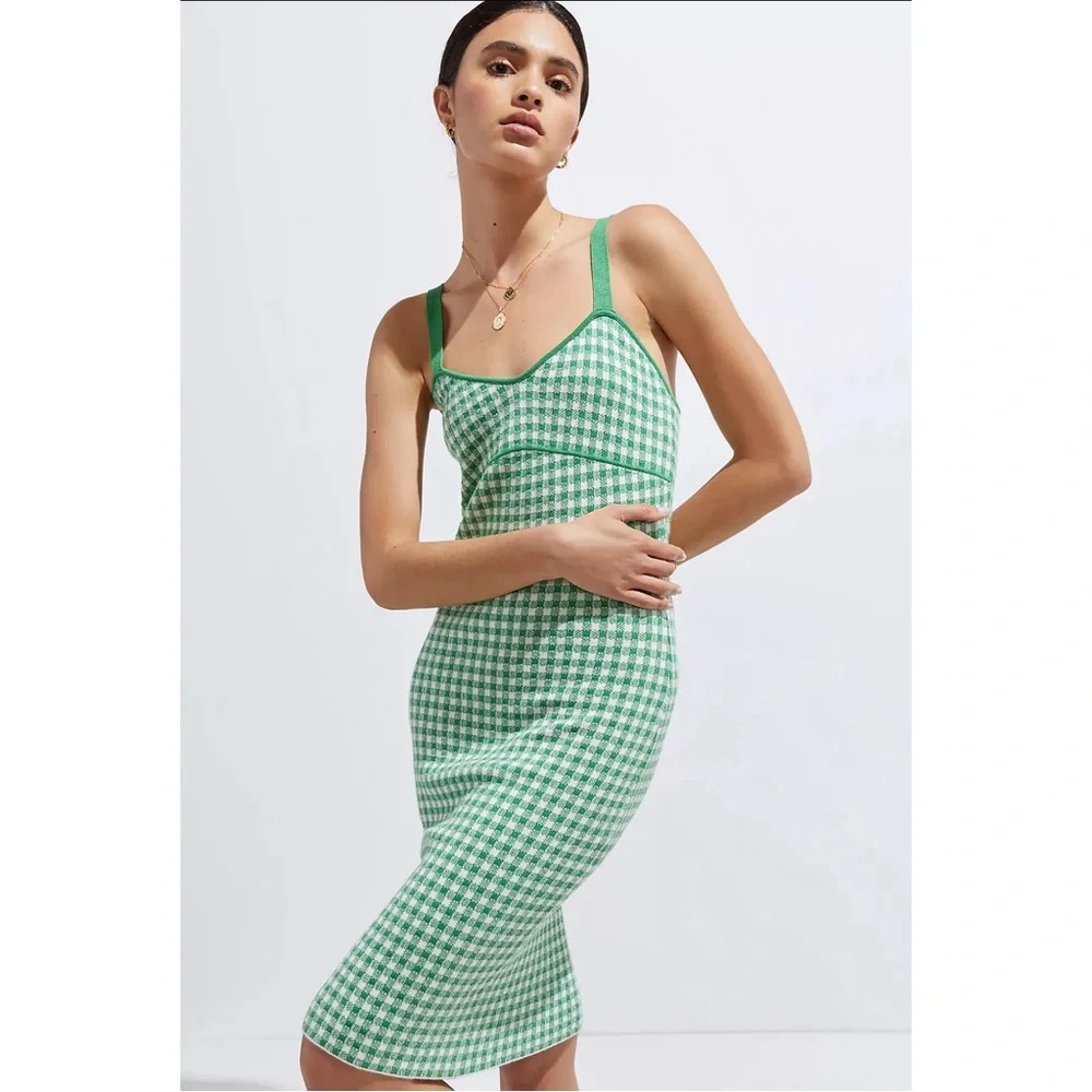 Anthropologie Gingham Knit Mini Dress NWT SZ XL - Picture 2 of 14